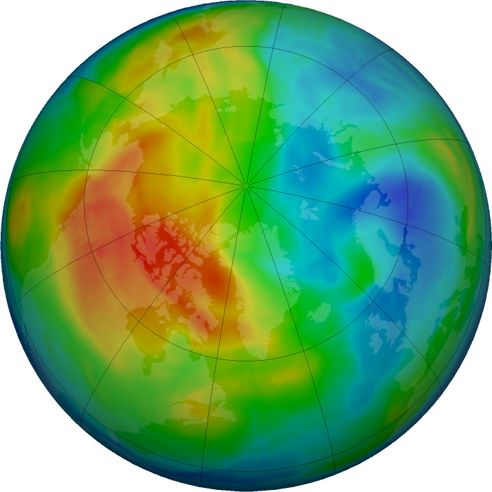 Arctic ozone map for 05 December 2019
